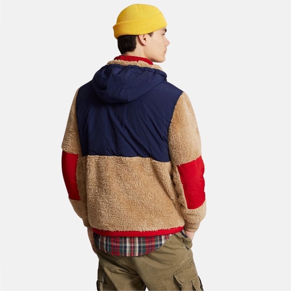 Polo Ralph Lauren Colorblock Pile Fleece Hybrid ½ Zip Pullover Jacket in Camel - Picture 7 of 12